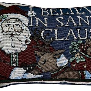 Vintage Needle Point Believe In Santa Claus Christmas Tapestry Throw Pillow 12x8